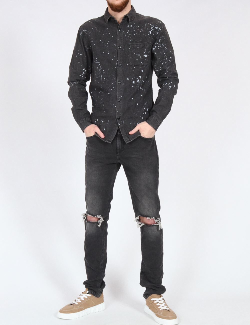 Camasa Pull&Bear, gri inchis