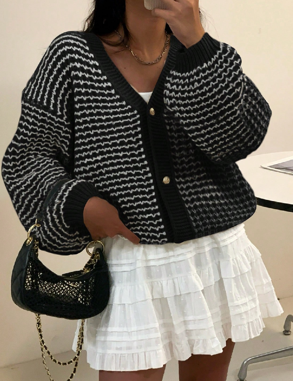 Cardigan SHEIN, alb/negru