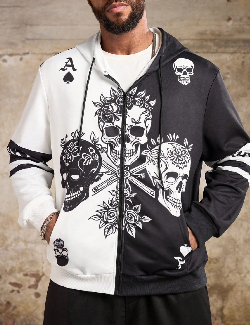 Hanorac SHEIN Plus Size Men, negru/alb