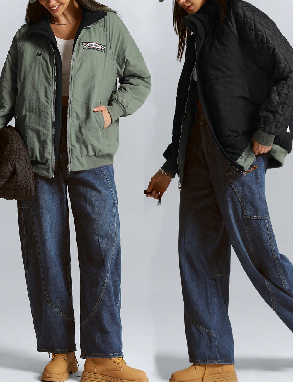 Geaca reversibila SHEIN, verde/negru