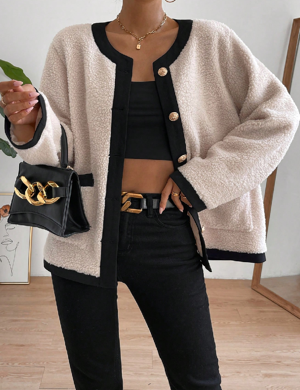 Jacheta SHEIN, crem/negru