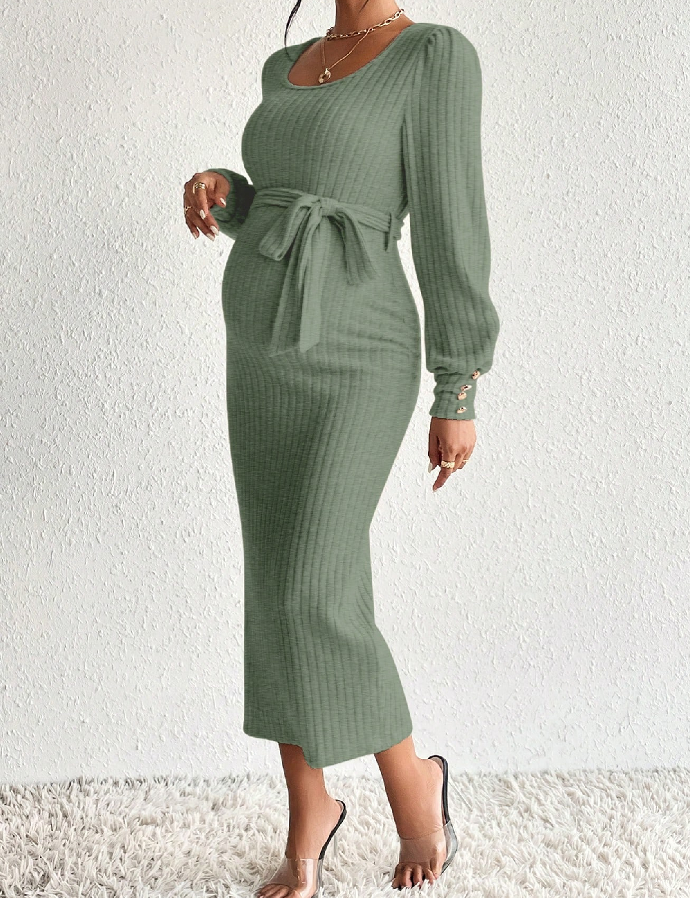 Rochie medie SHEIN Maternity, verde