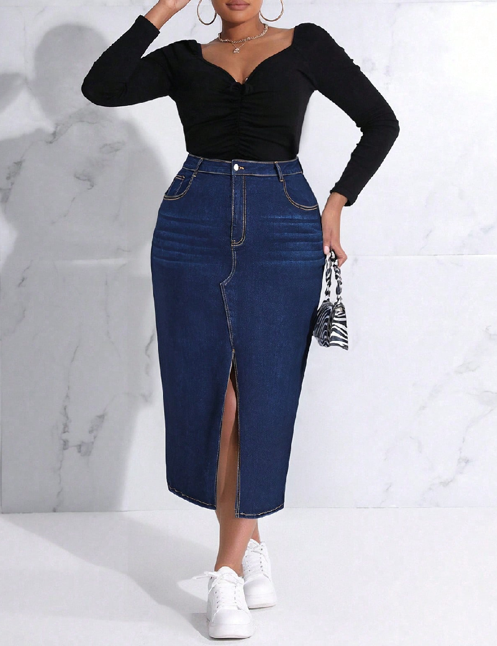 Fusta SHEIN CURVE, bleumarin