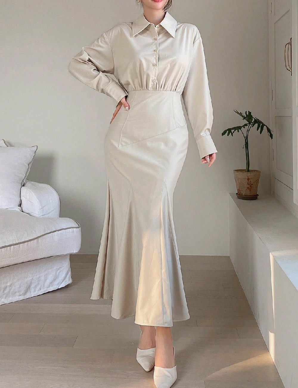 Rochie lunga Dazy, bej