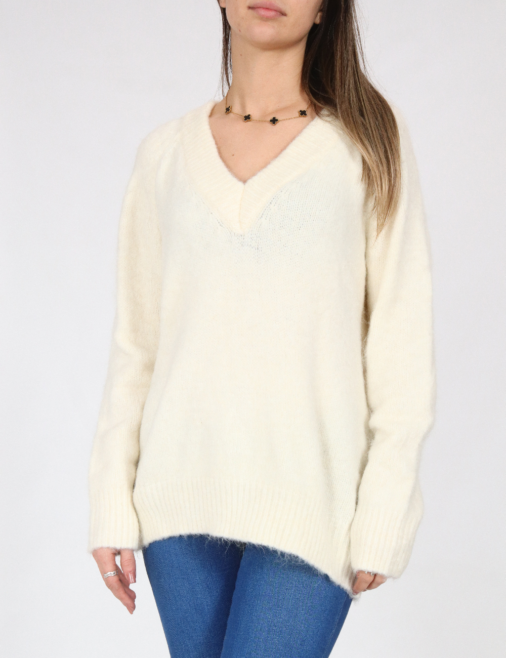 Pulover Oversize Bershka, ecru