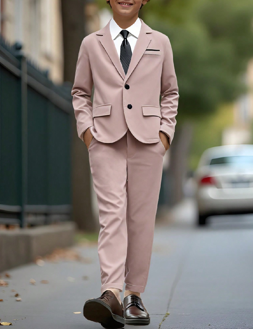 Costum Shein Kids, roz pudra inchis