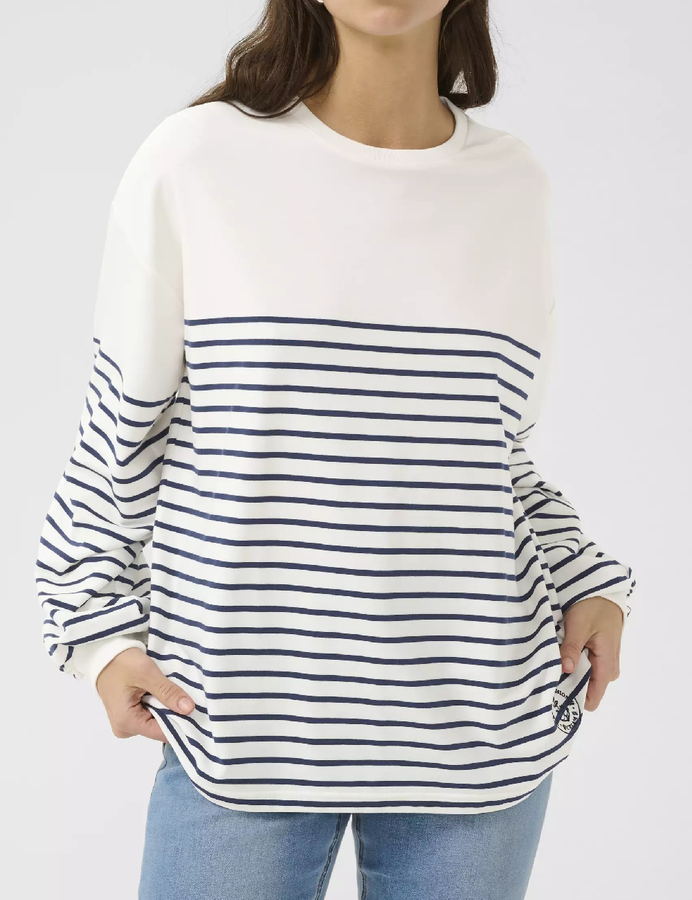 Bluza Oversize Cream, alb/albastru