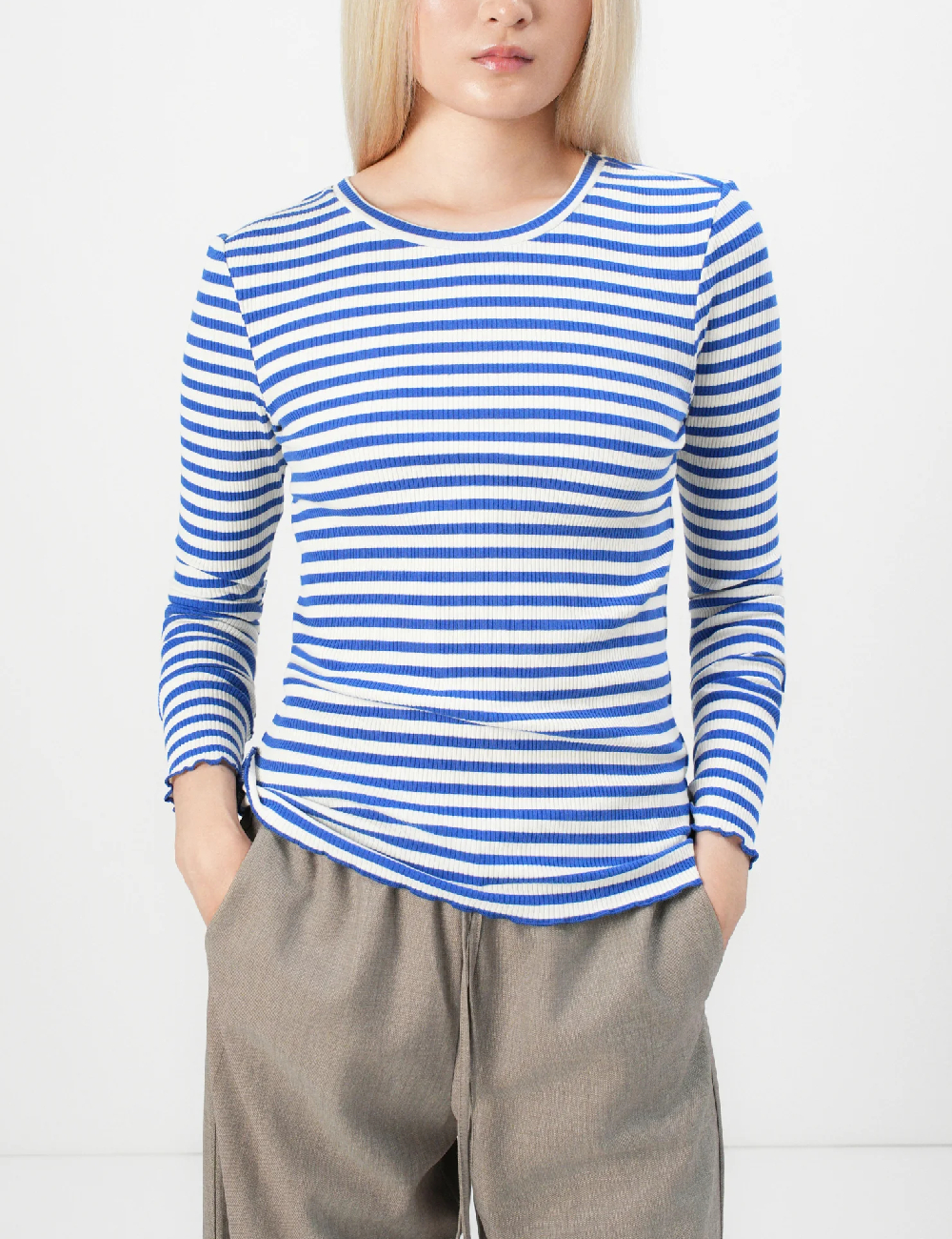 Bluza Jacqueline de Yong, albastru/alb