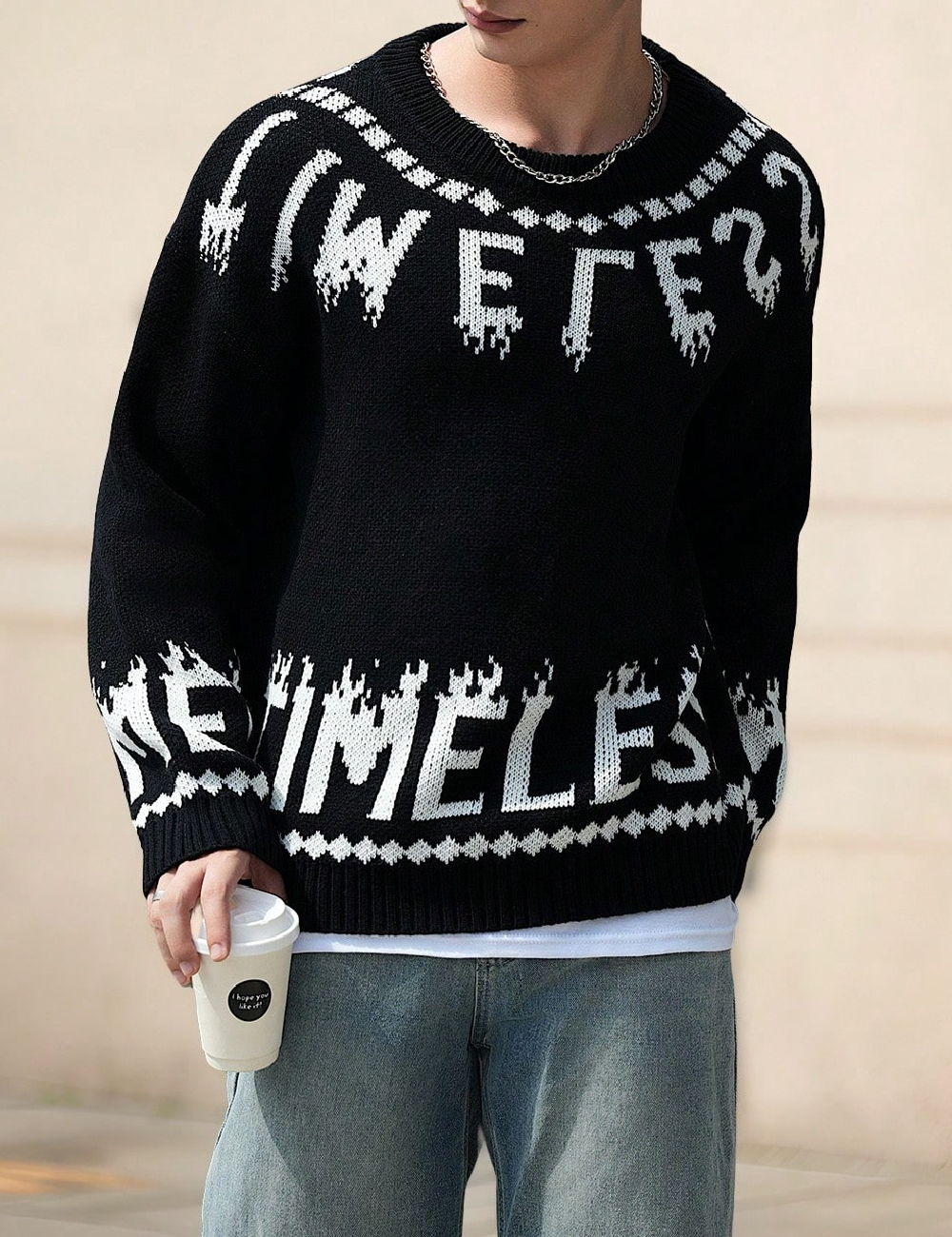 Pulover SHEIN, negru/alb