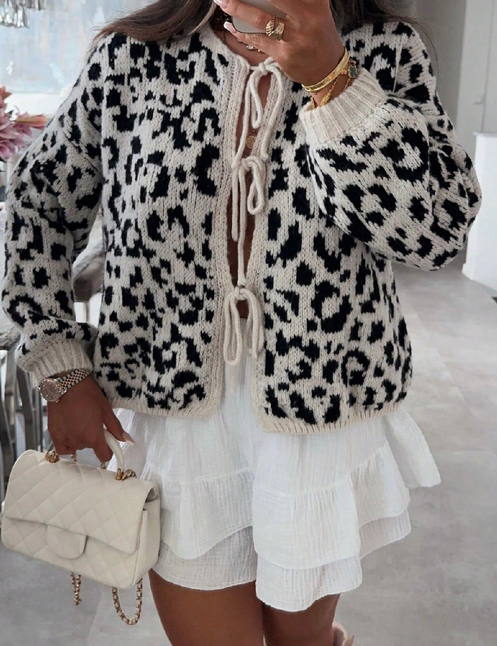 Cardigan SHEIN, alb/negru