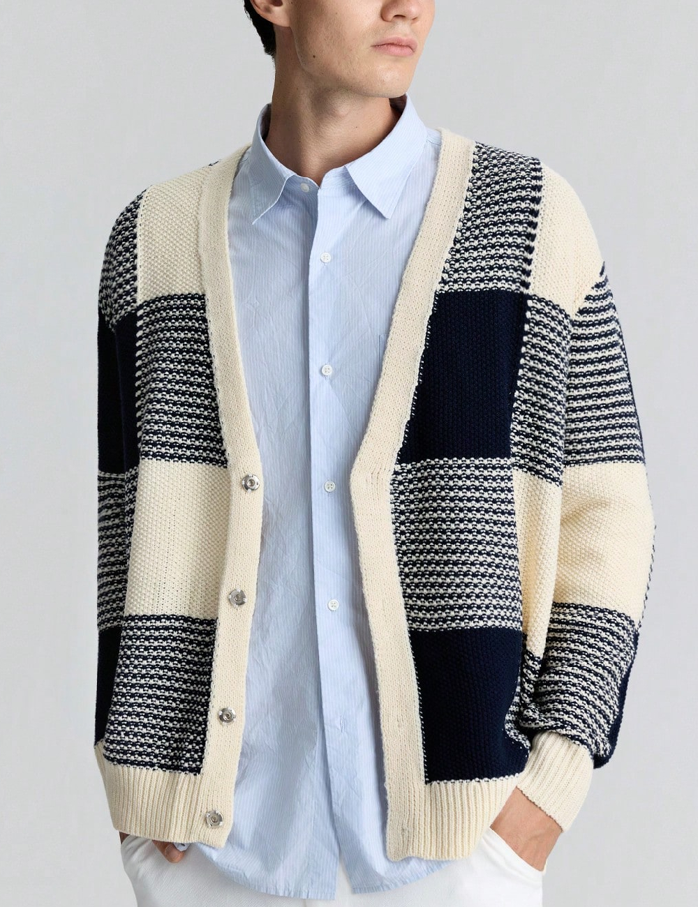 Cardigan SHEIN, bleumarin/ecru