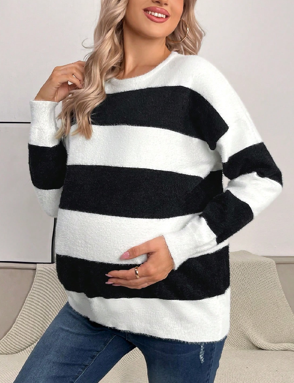 Bluza SHEIN Maternity, negru/alb