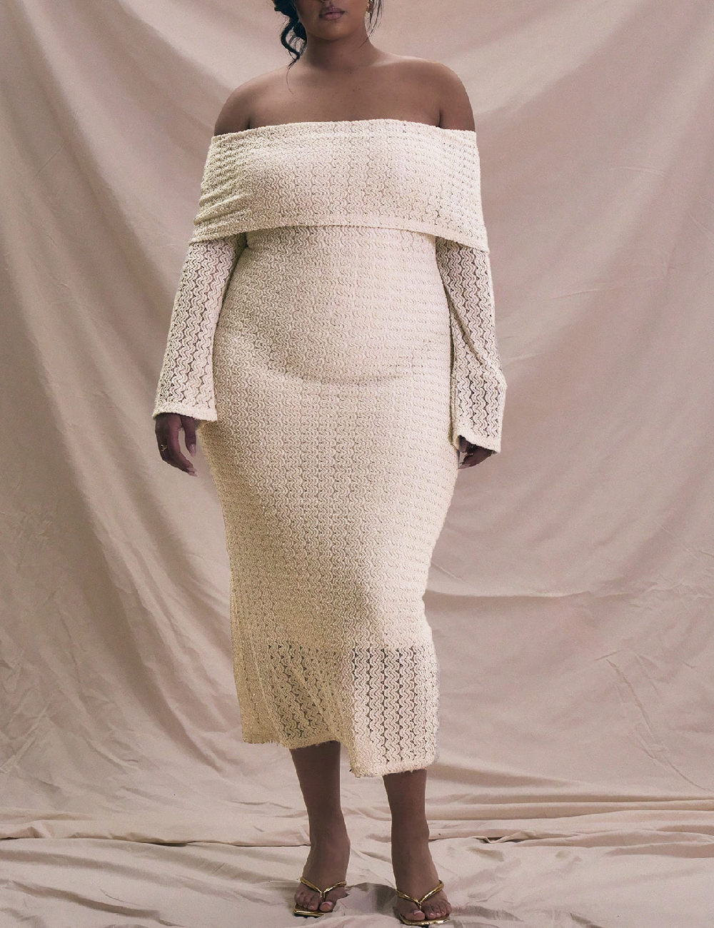 Rochie medie Musera Plus Size, bej