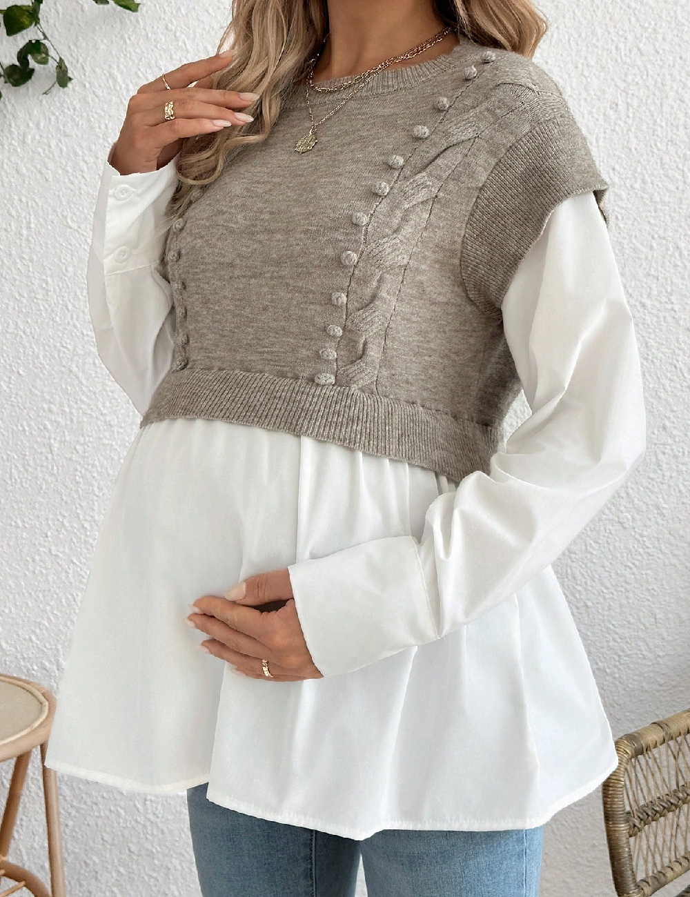 Bluza SHEIN Maternity, maro/alb