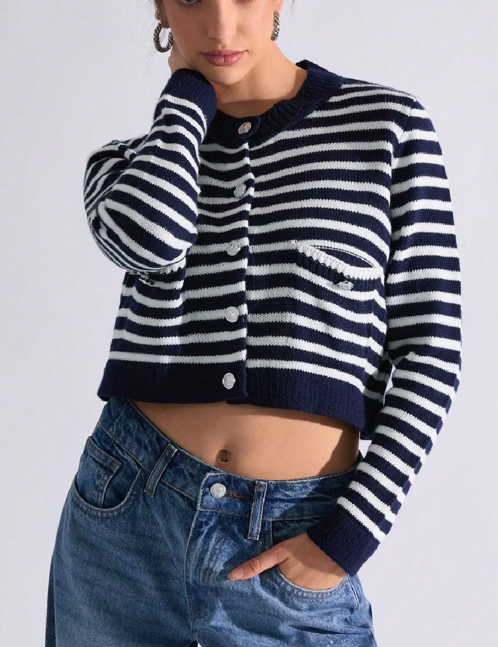 Cardigan SHEIN, alb/albastru