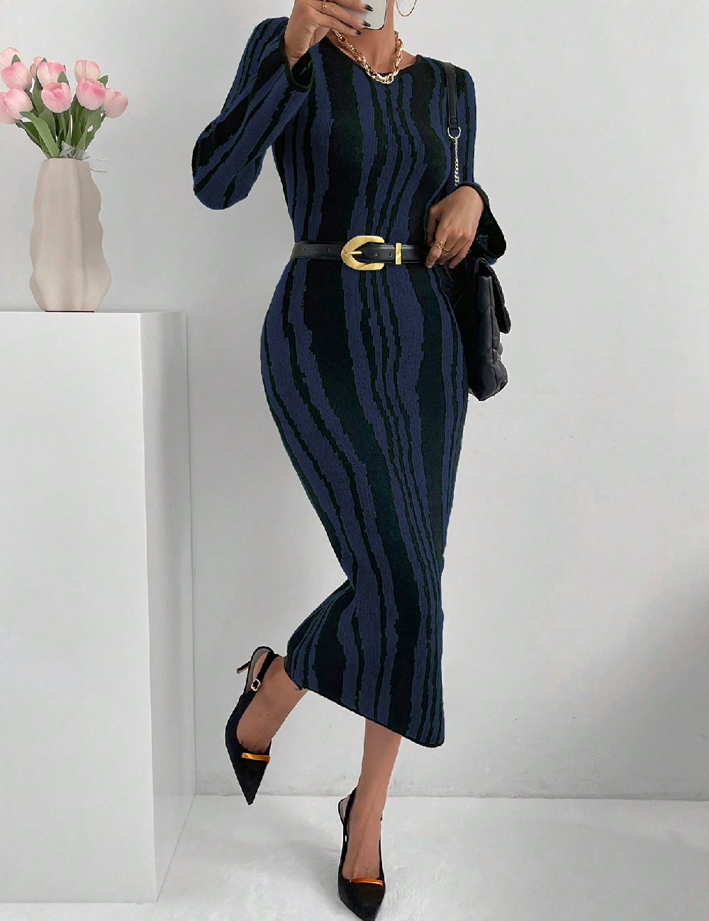 Rochie medie SHEIN, bleumarin/negru