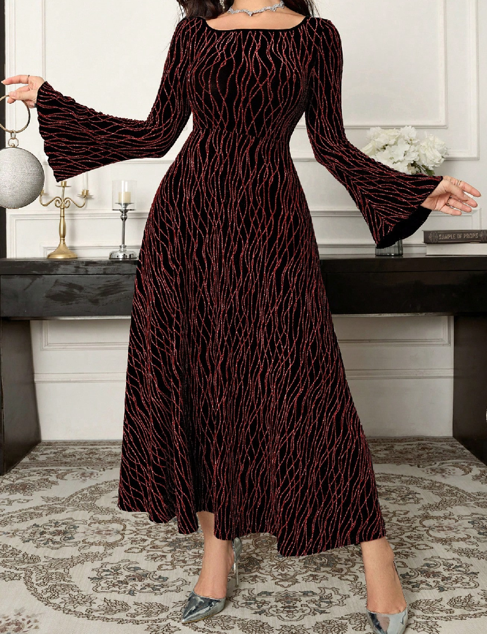 Rochie lunga SHEIN, negru/rosu