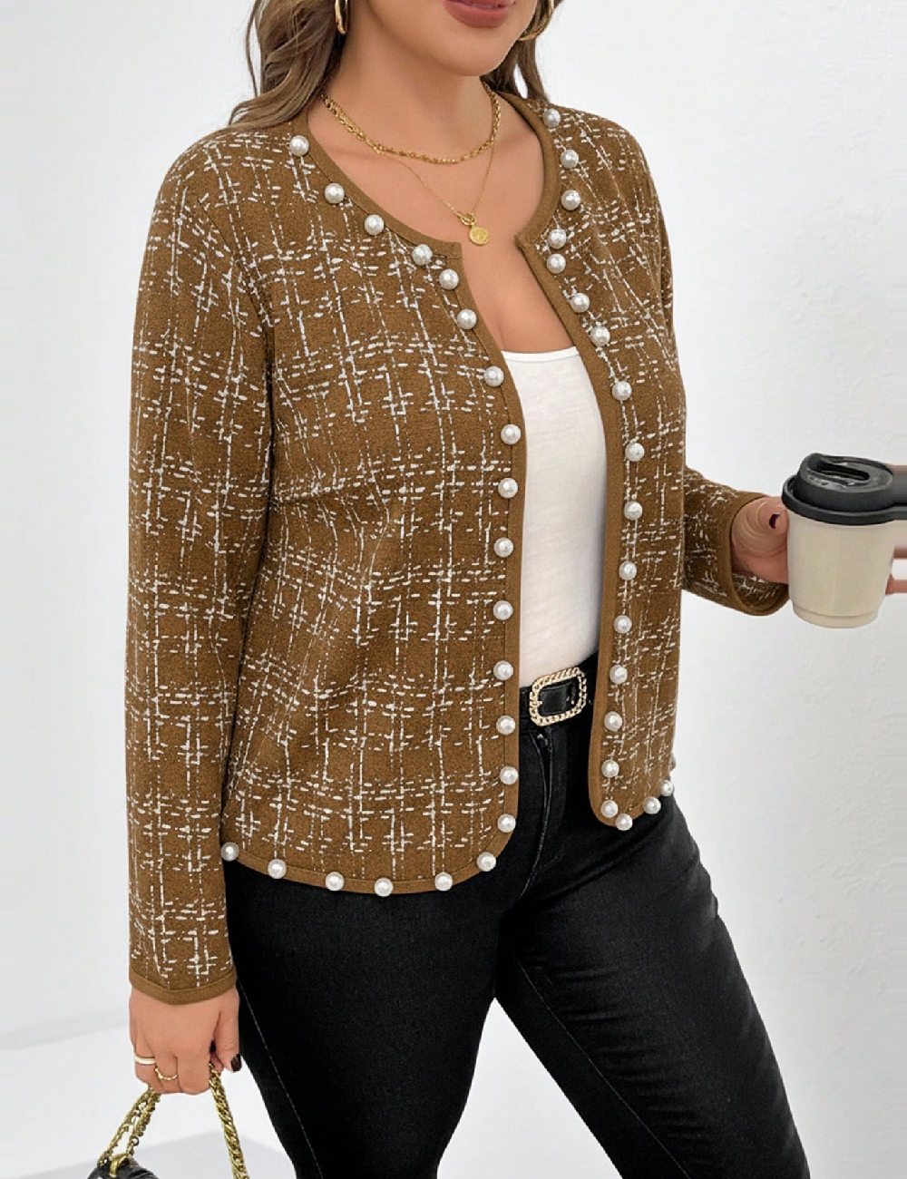 Cardigan SHEIN CURVE, maro