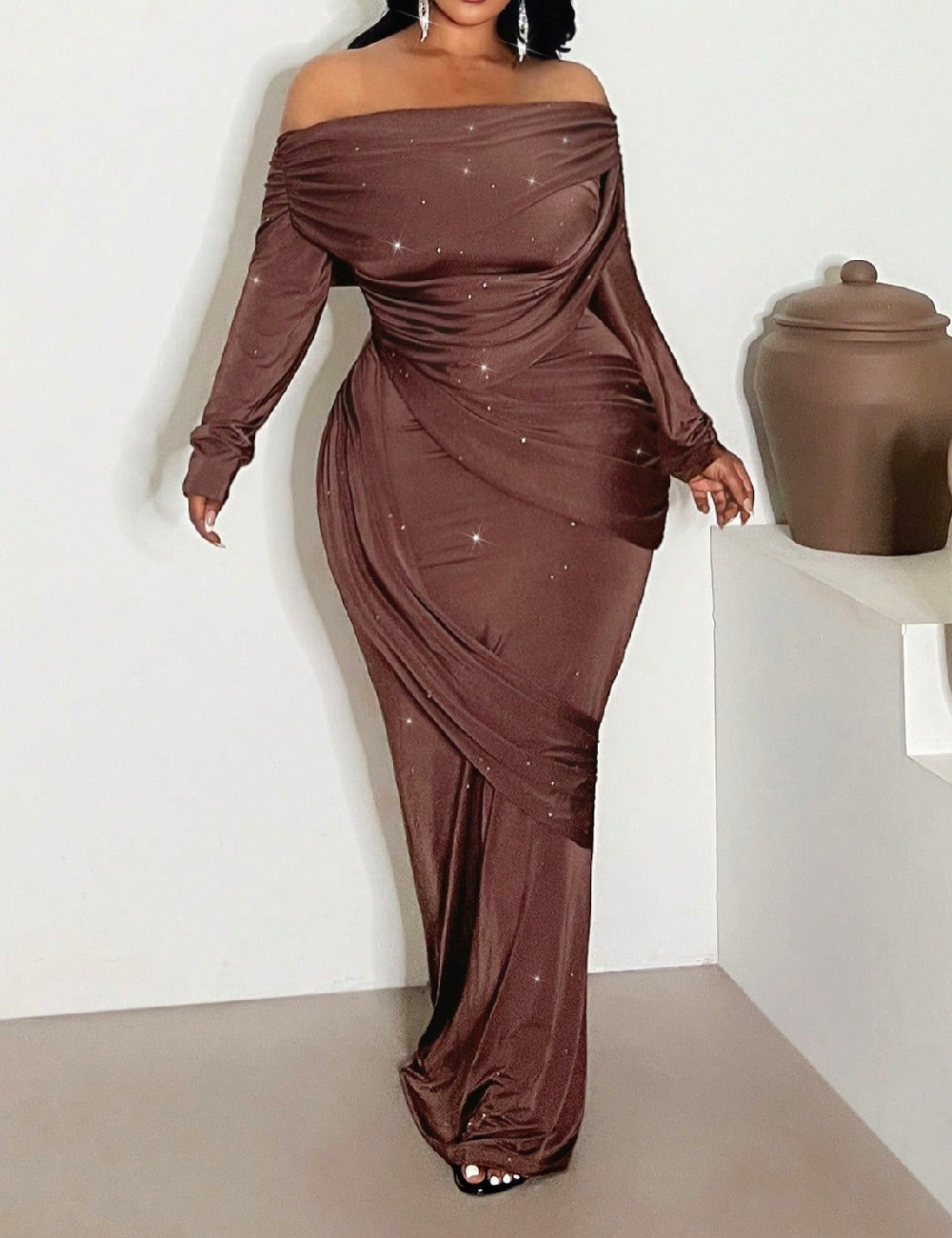 Rochie lunga SHEIN CURVE, maro