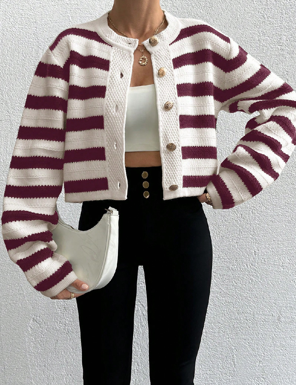 Cardigan SHEIN, alb/visiniu