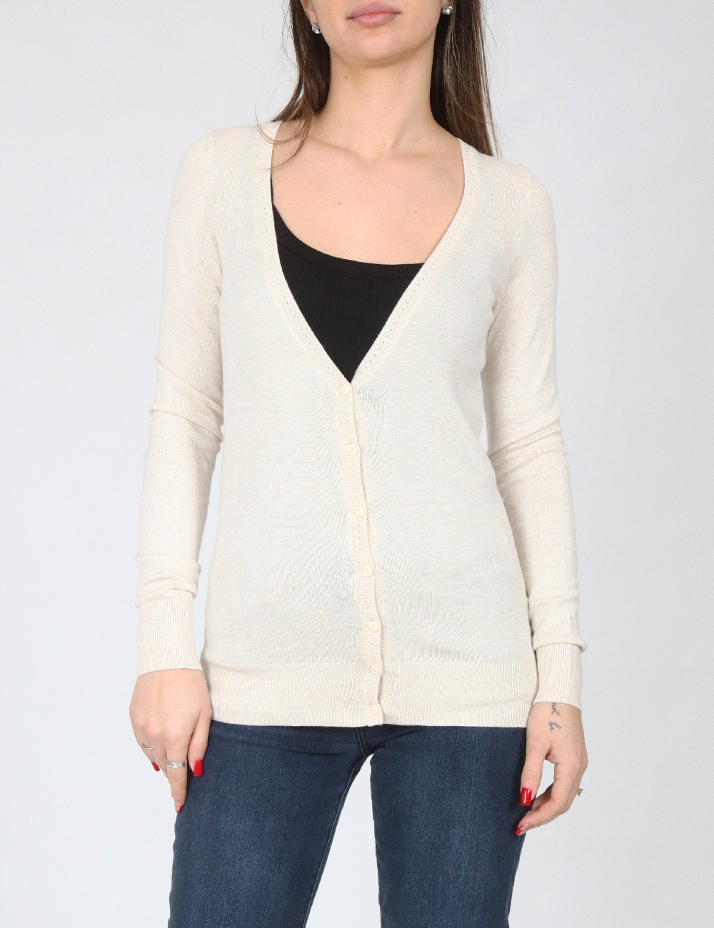 Cardigan Bershka, ecru/negru