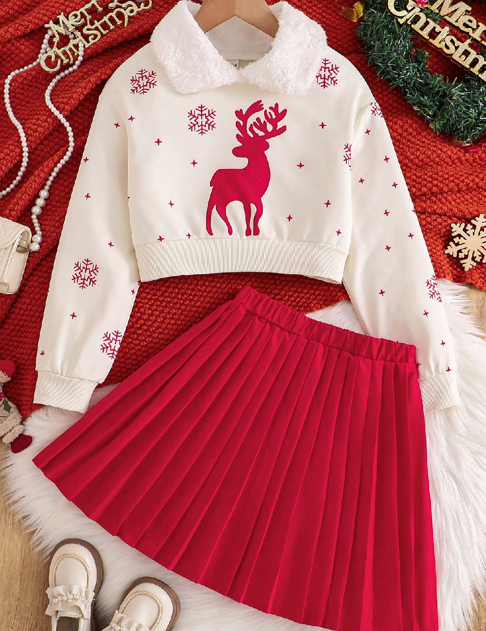 Compleu Shein Kids, alb/rosu