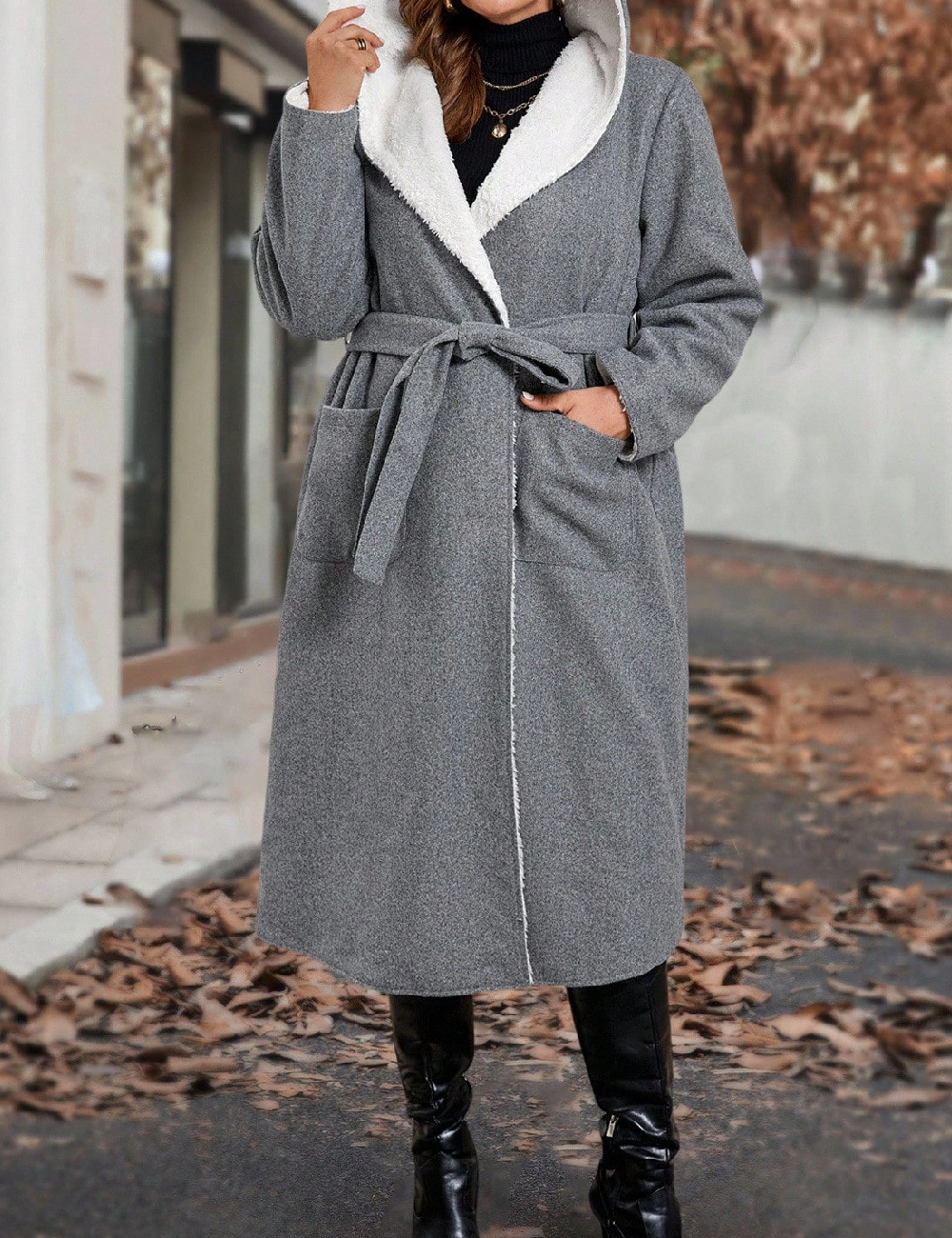 Palton reversibil SHEIN CURVE, alb/gri