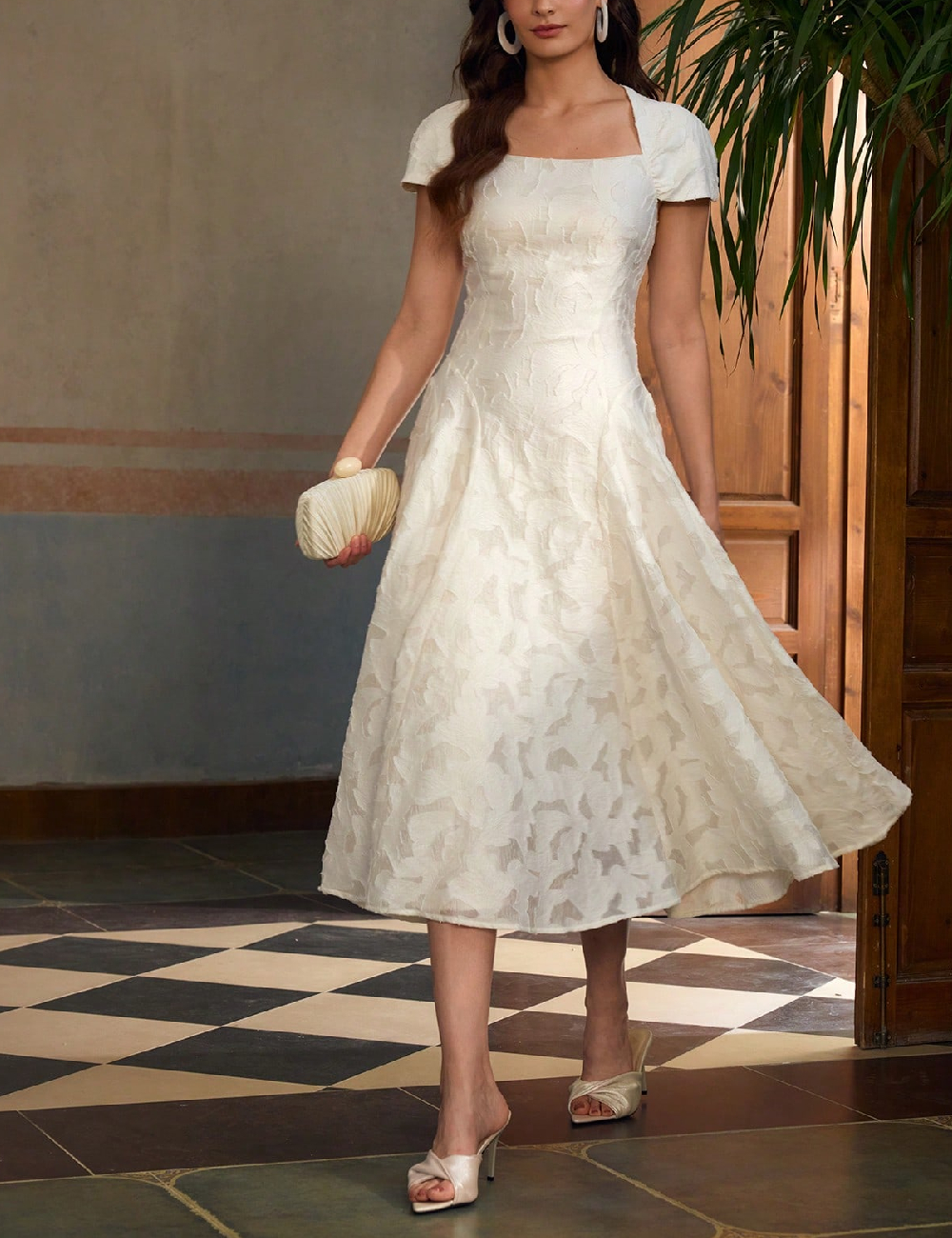 Rochie medie Zeylah, ecru