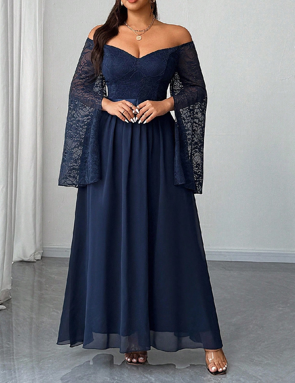 Rochie lunga SHEIN CURVE, bleumarin