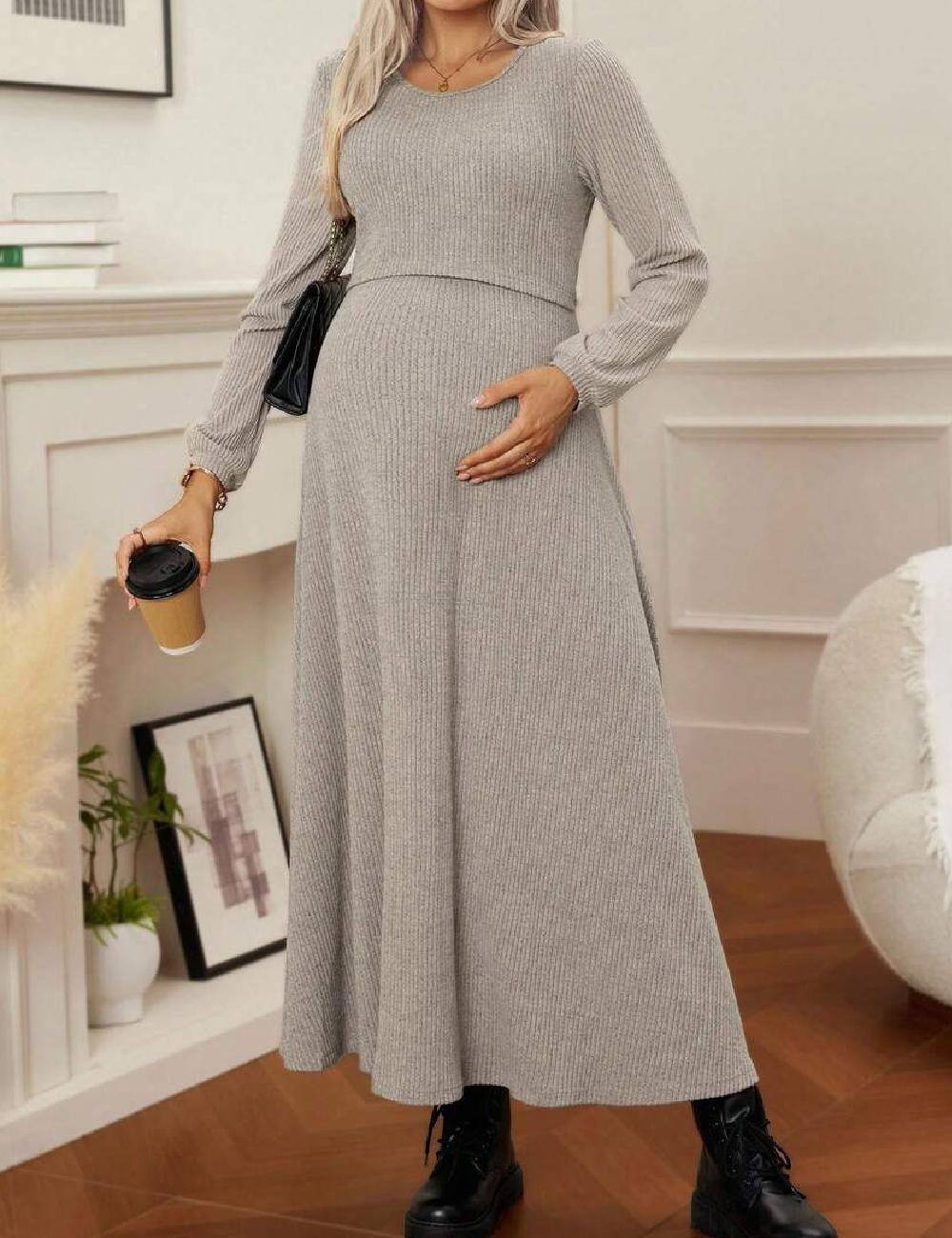 Rochie medie SHEIN Maternity, gri