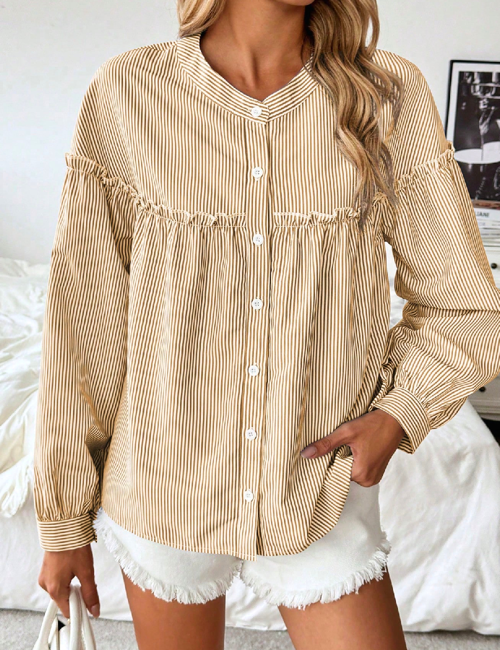 Camasa SHEIN, maro/alb