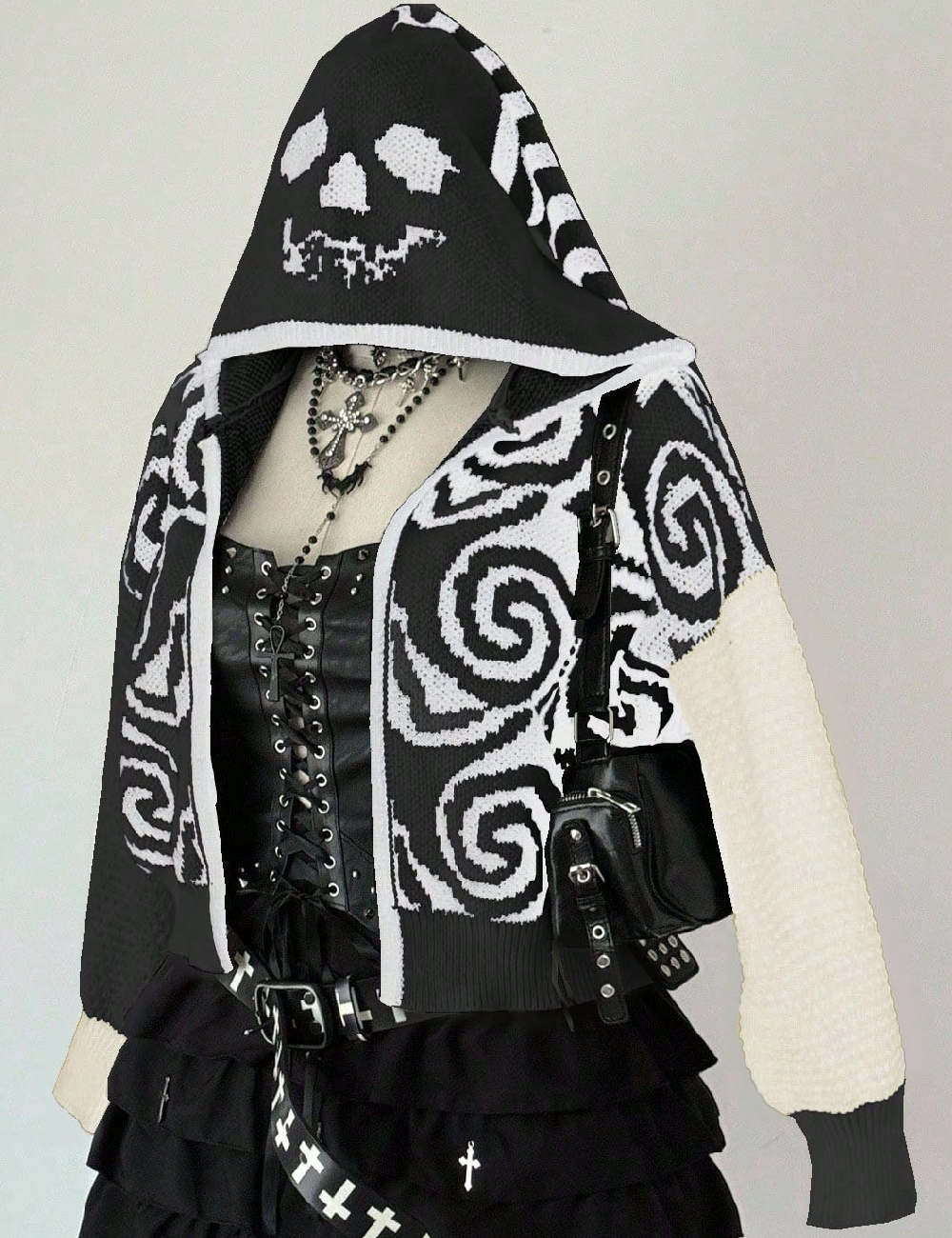 Cardigan SHEIN CURVE, alb/negru