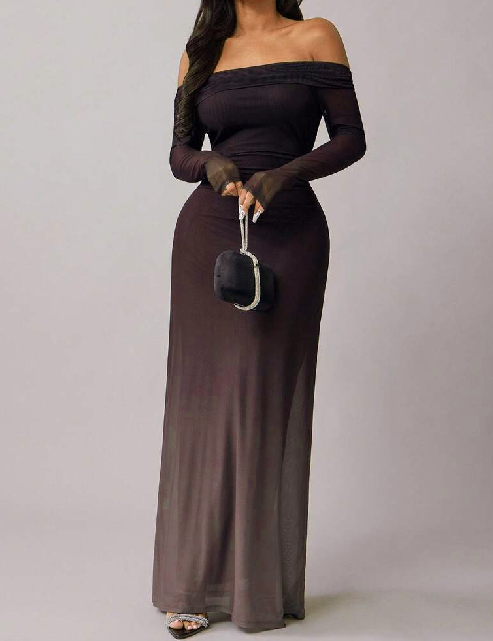 Rochie lunga SHEIN CURVE, negru/maro