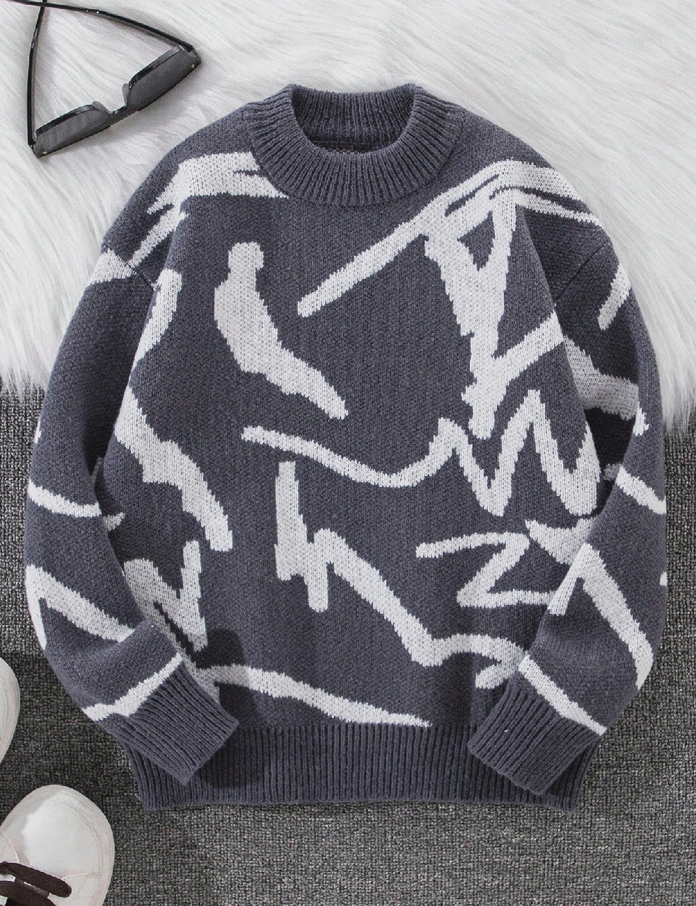 Pulover Shein Kids, gri petrol