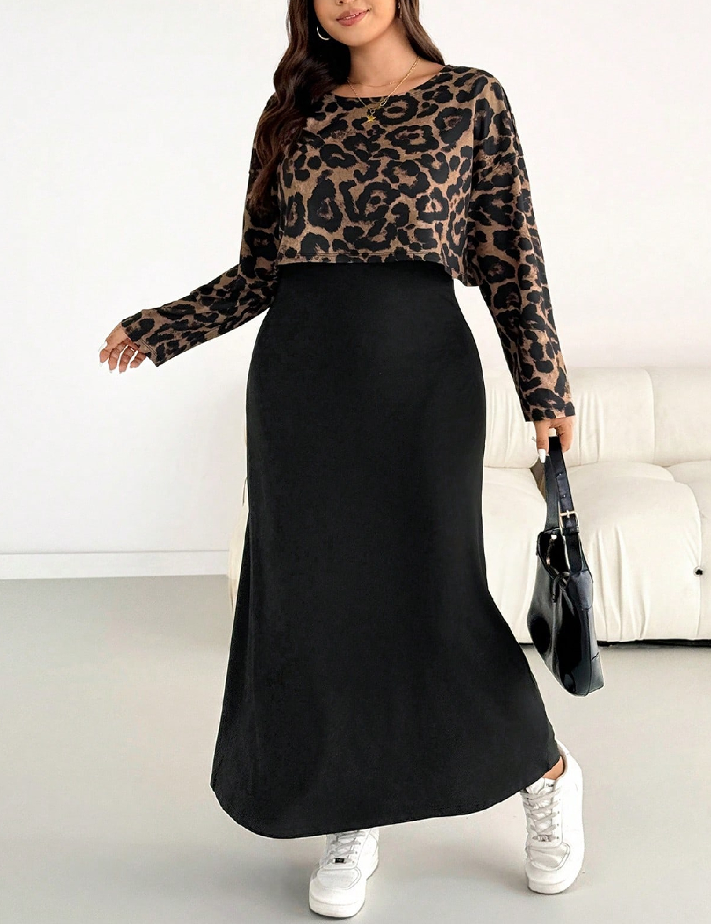 Compleu SHEIN CURVE, negru/animal print
