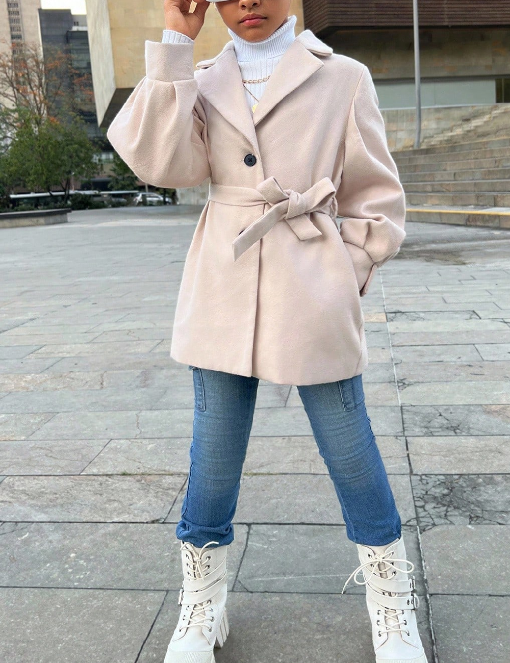 Palton Shein Kids, crem