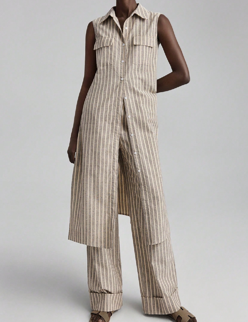 Camasa SHEIN, maro/alb