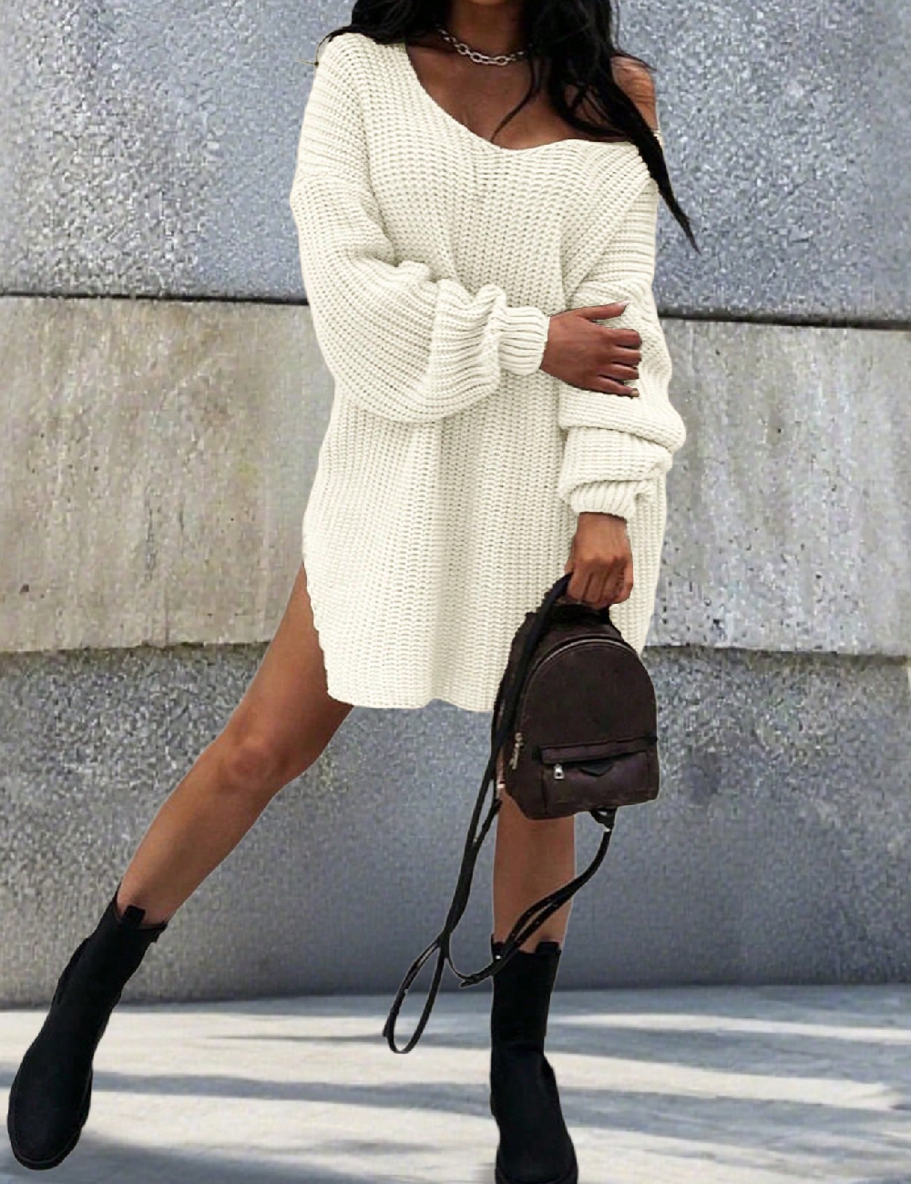 Pulover Oversize SHEIN, alb