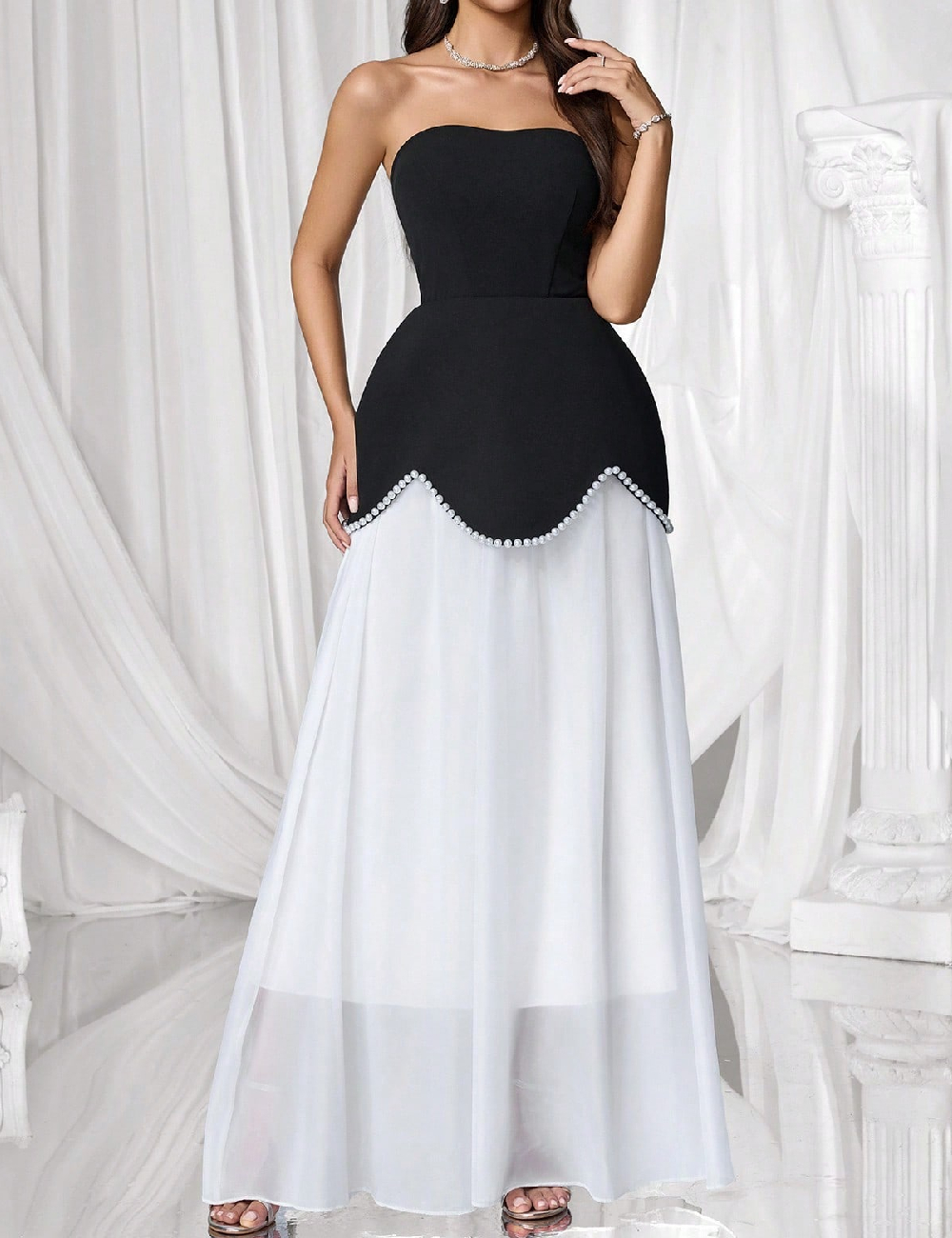 Rochie lunga SHEIN, negru/alb