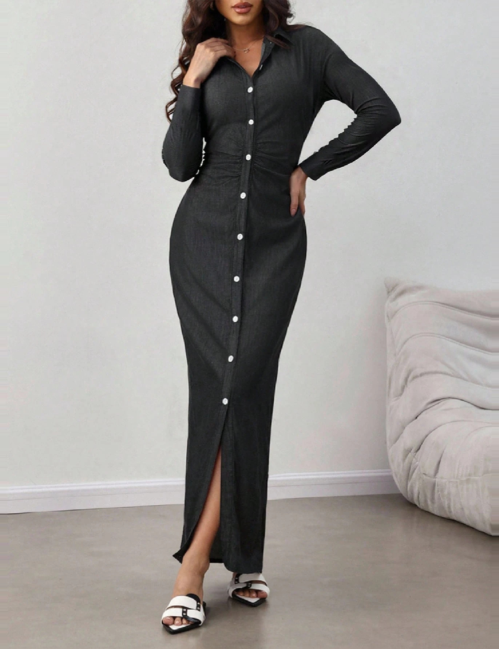 Rochie lunga SHEIN, gri inchis