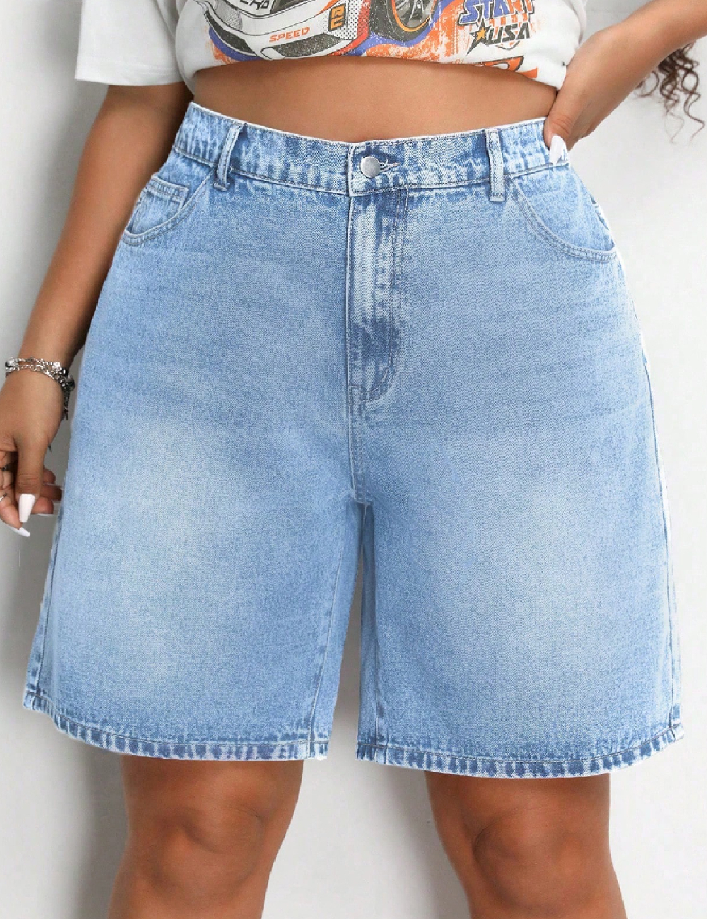 Pantaloni scurti SHEIN CURVE, albastru