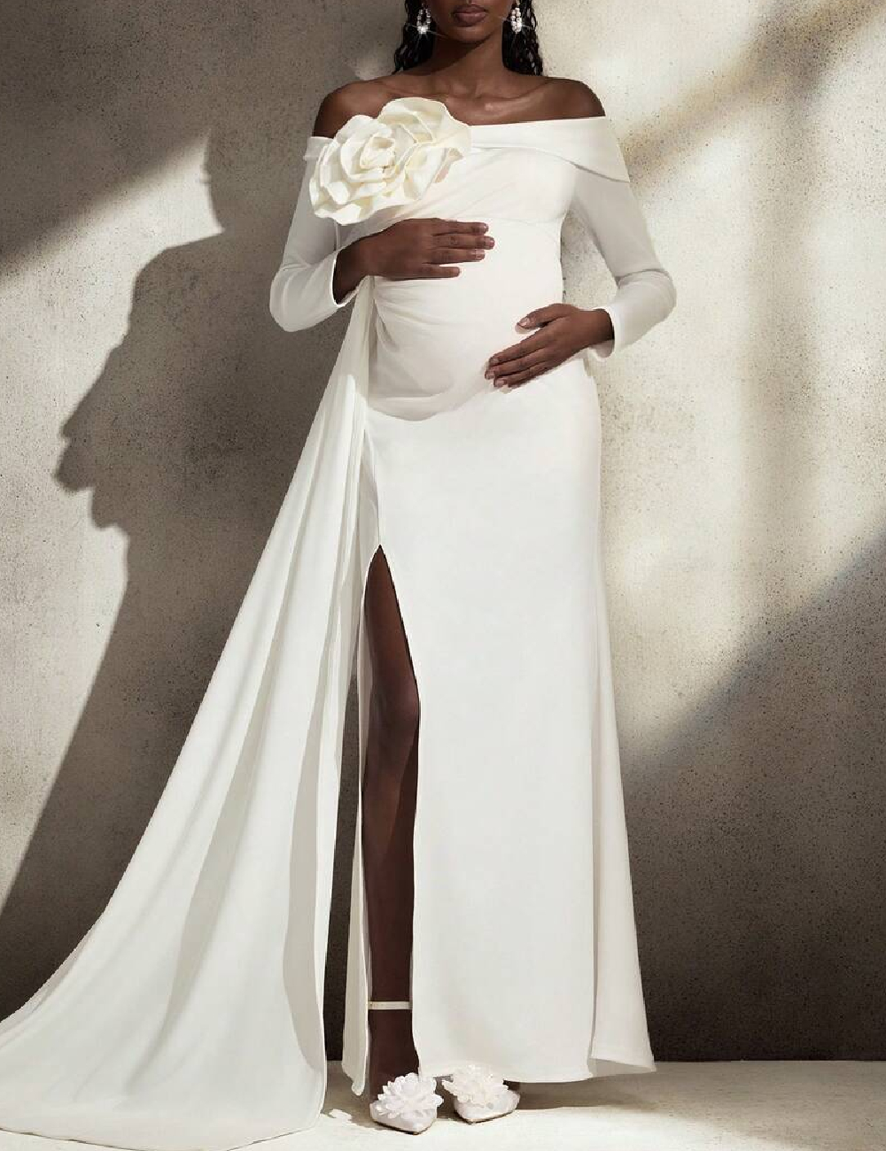 Rochie lunga SHEIN Maternity, alb