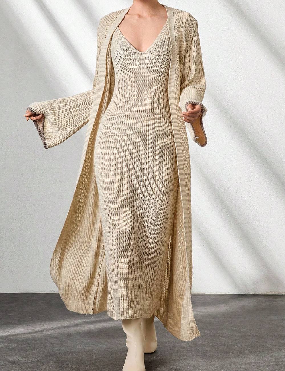 Set rochie si vesta SHEIN, crem