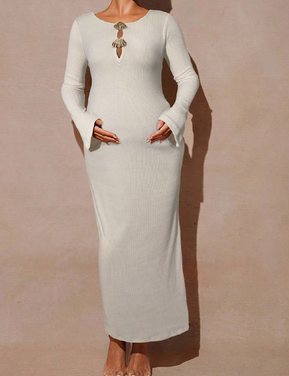 Rochie lunga SHEIN Maternity, ecru