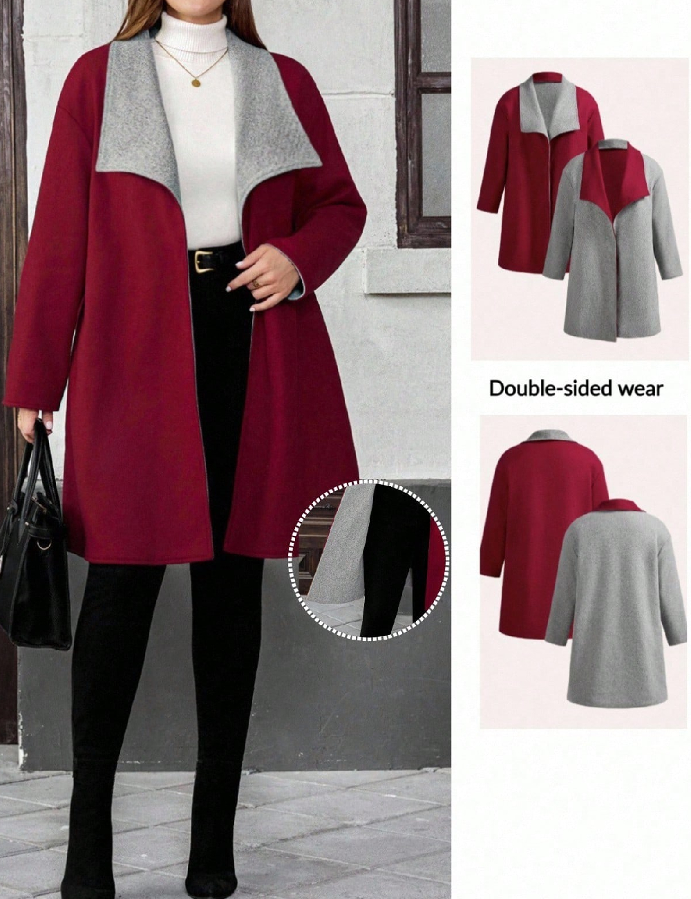 Palton reversibil Emery Rose Curve, rosu/gri