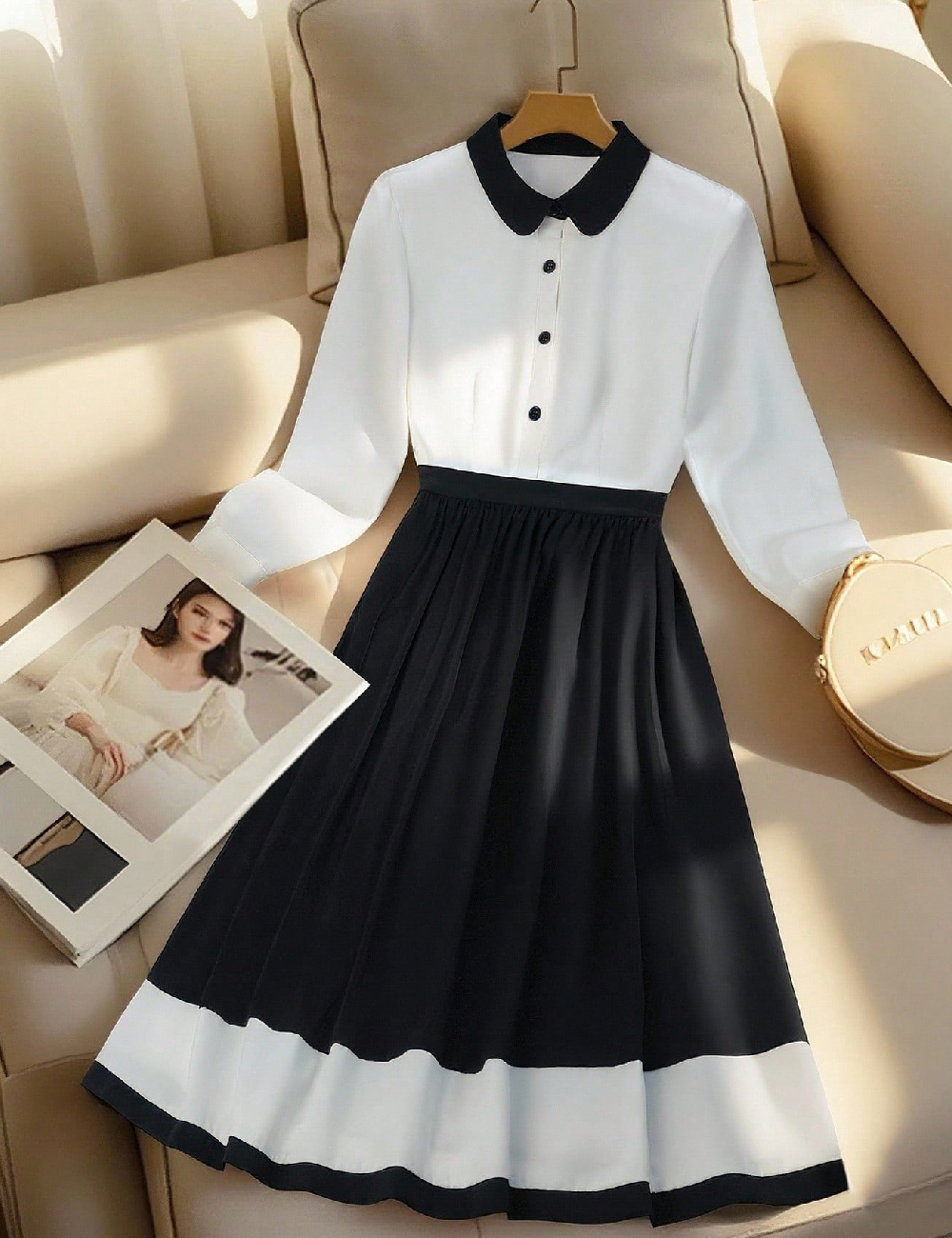 Rochie lunga SHEIN, alb/negru