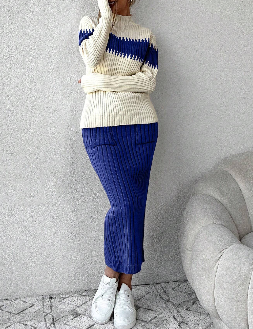 Compleu SHEIN, alb/albastru