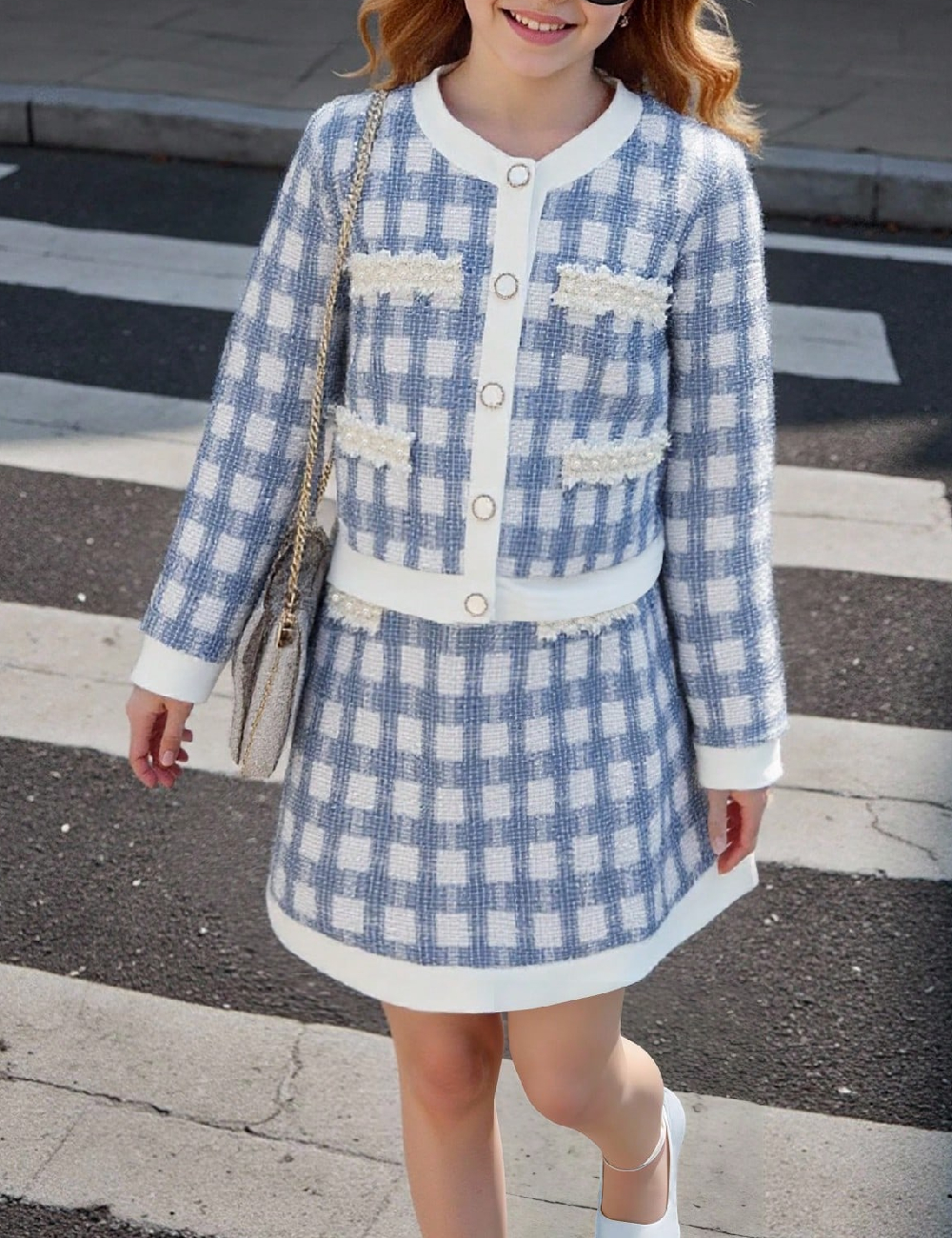 Compleu Shein Kids, alb/albastru