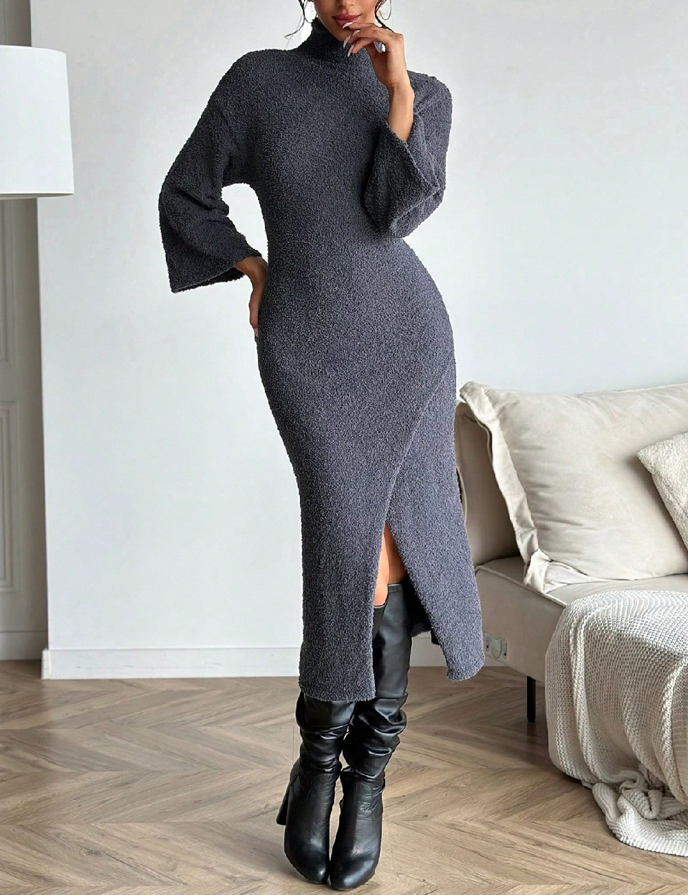 Rochie medie SHEIN, gri inchis