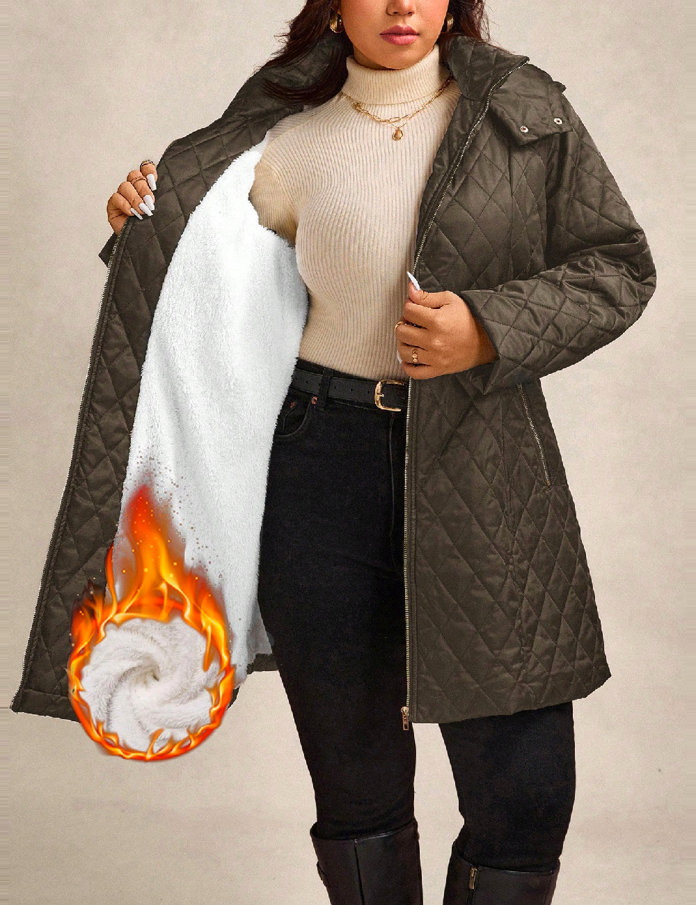 Geaca SHEIN CURVE, maro